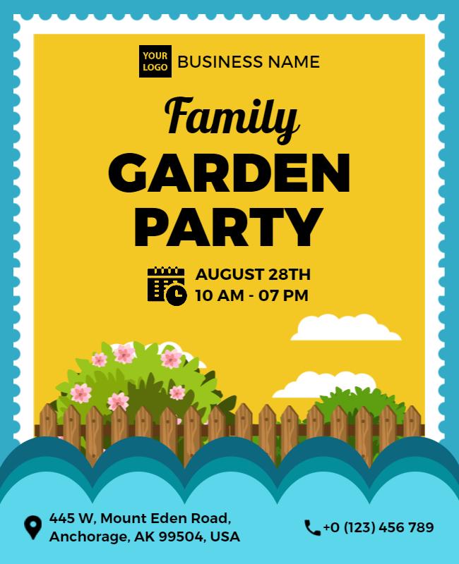 Cheerful Yellow Family Garden Party Celebration Flyer Template