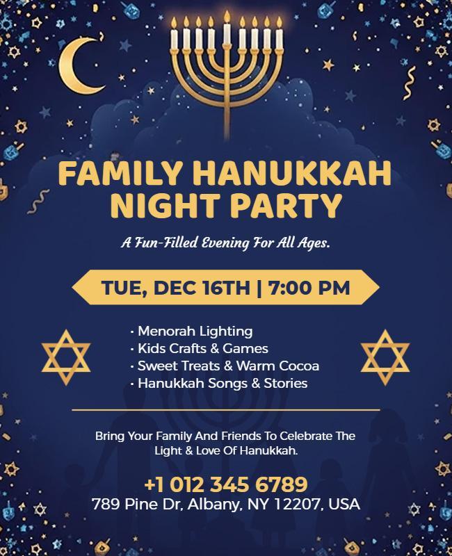 Family Hanukkah Night Celebration Flyer Template