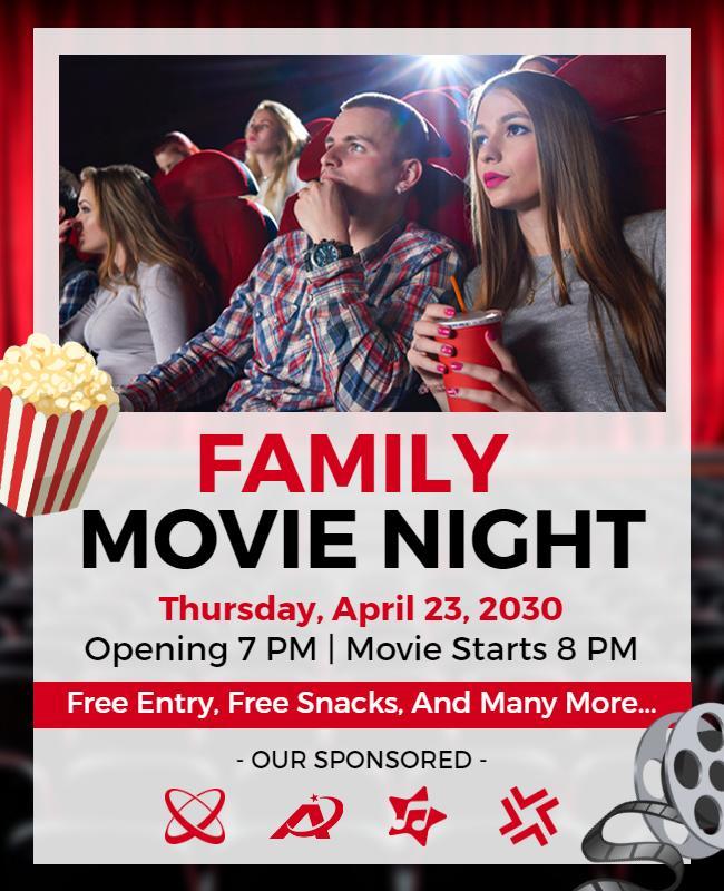 Cinema Theme Family Movie Night Event Flyer Template