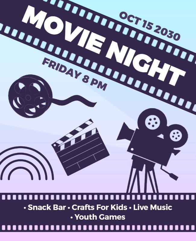 Playful Purple Movie Night with Crafts and Games Flyer Template