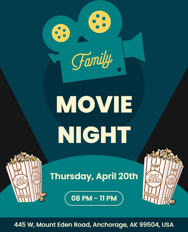 Retro Family Movie Night with Popcorn Flyer Template