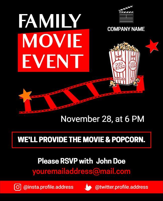 Bold Red Family Movie Event Night Flyer Template