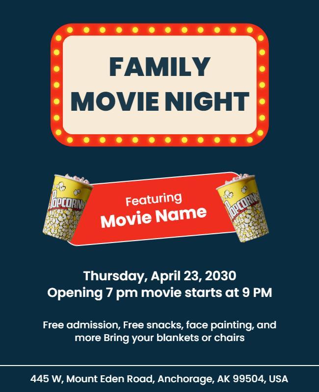 Retro Bright Family Movie Night Event Flyer Template