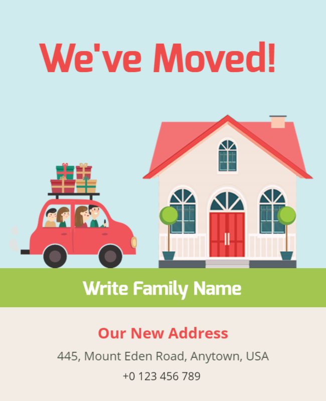 Playful Colorful Family Moving Announcement Flyer Template