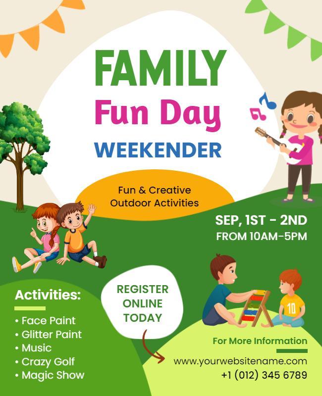 Playful Green Family Fun Day Weekender Flyer Template