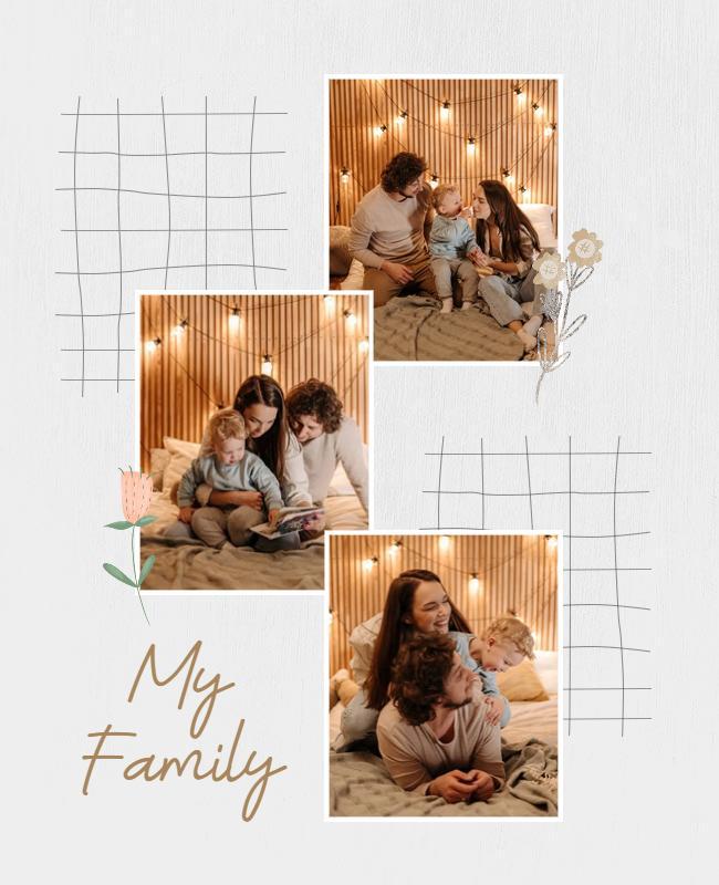 Family Photo Collage with Decorative Flowers Flyer Template