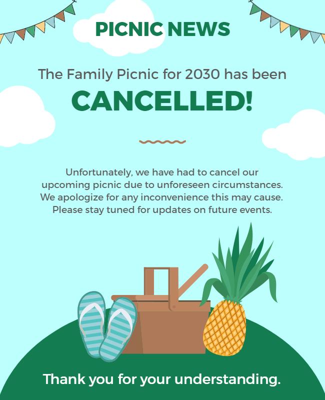 Family Picnic Cancellation Announcement Flyer Template