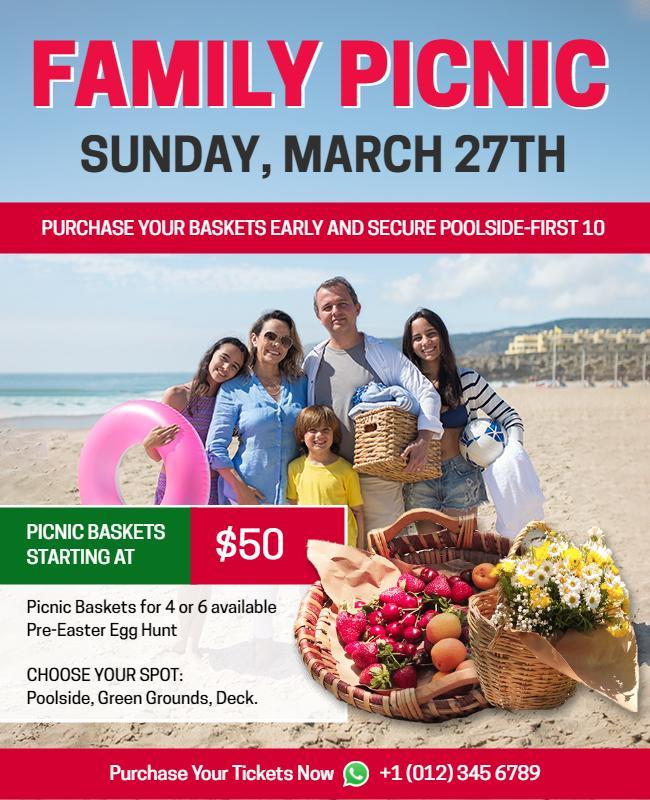 Family Picnic Event with Beach Activities Flyer Template