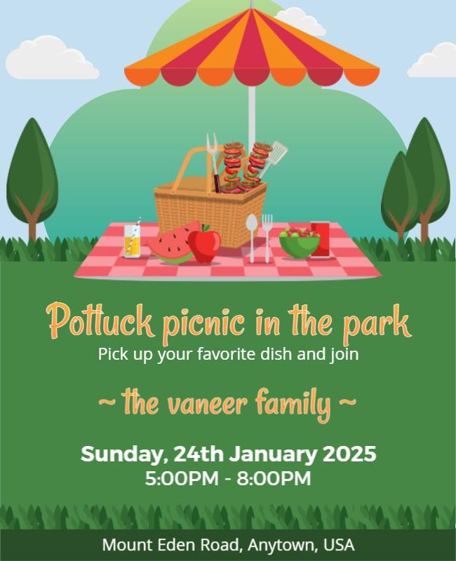 Family Potluck Picnic in the Park Flyer Template