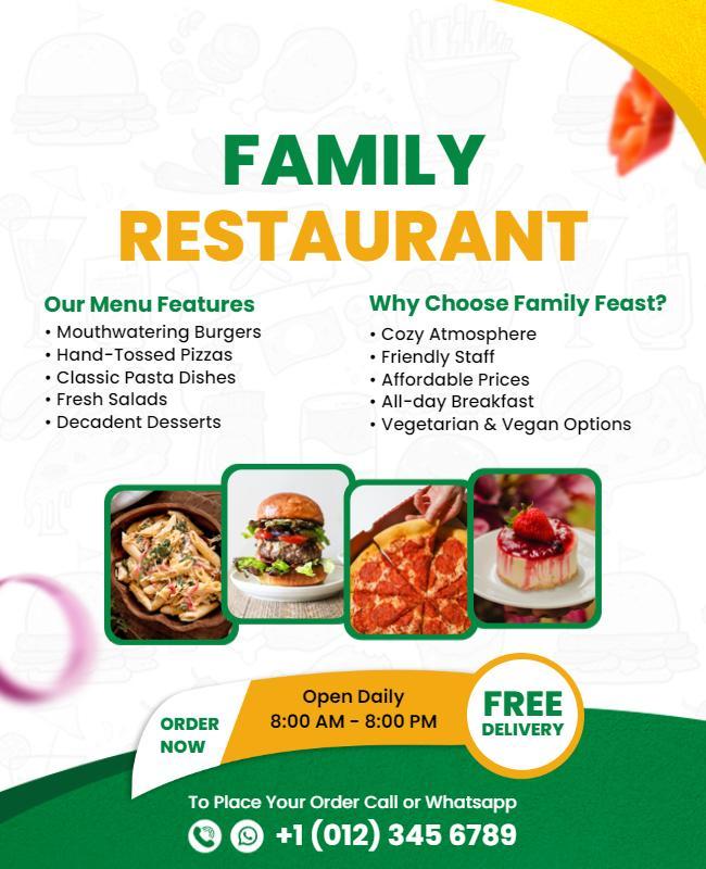 Family Restaurant Menu Highlight Flyer Template