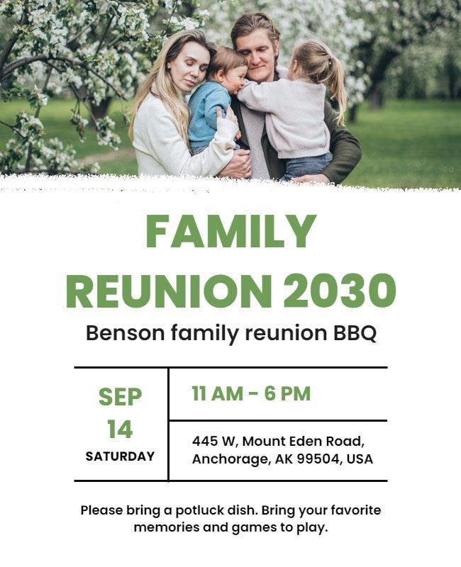 Fresh Green Family Reunion BBQ Gathering Flyer Template