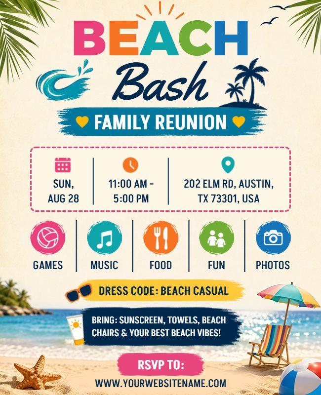 Family Reunion Beach Bash Flyer Template