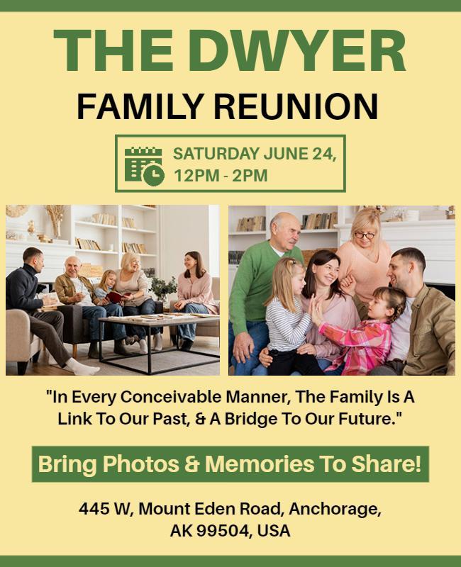 Warm Green Family Reunion Gathering Flyer Template