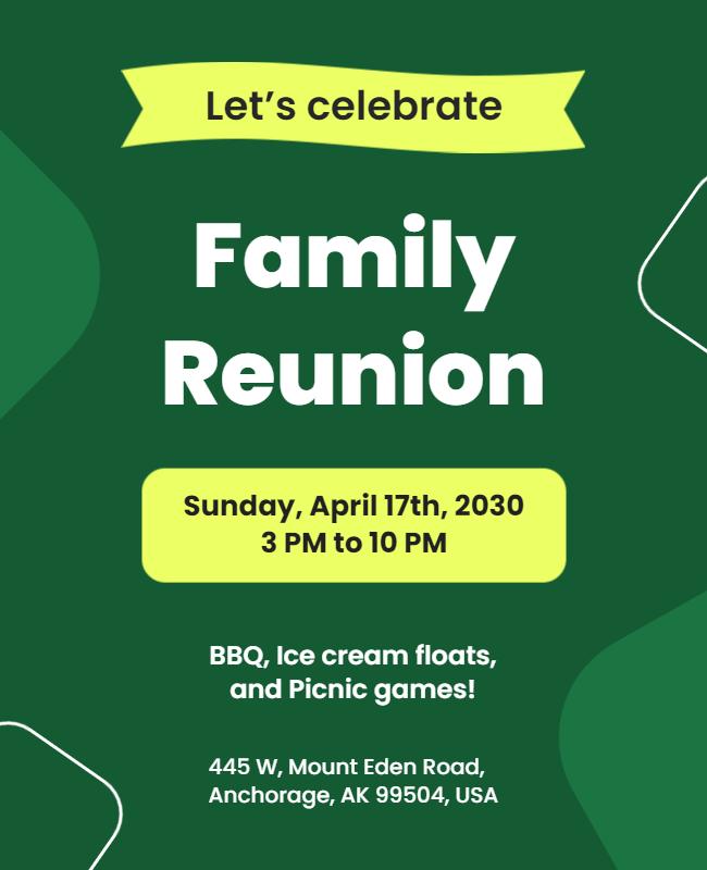 Playful Green Family Reunion Picnic Celebration Flyer Template