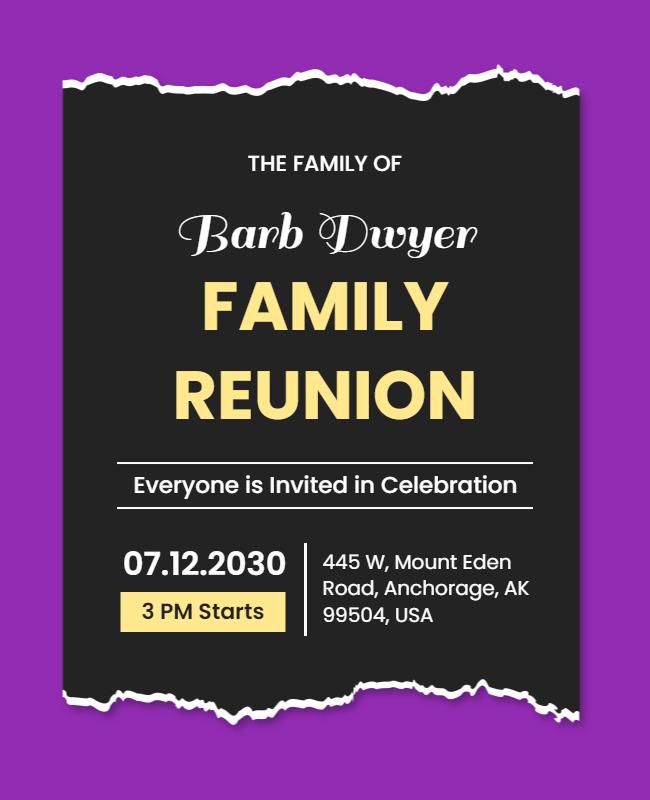 Bold Purple Family Reunion Celebration Flyer Template