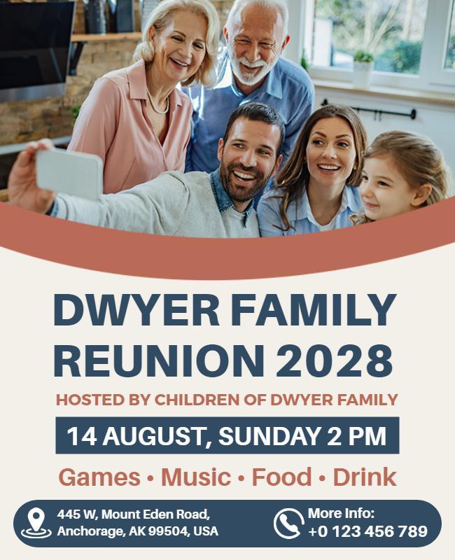 Family Reunion Event Flyer with Games and Music Template