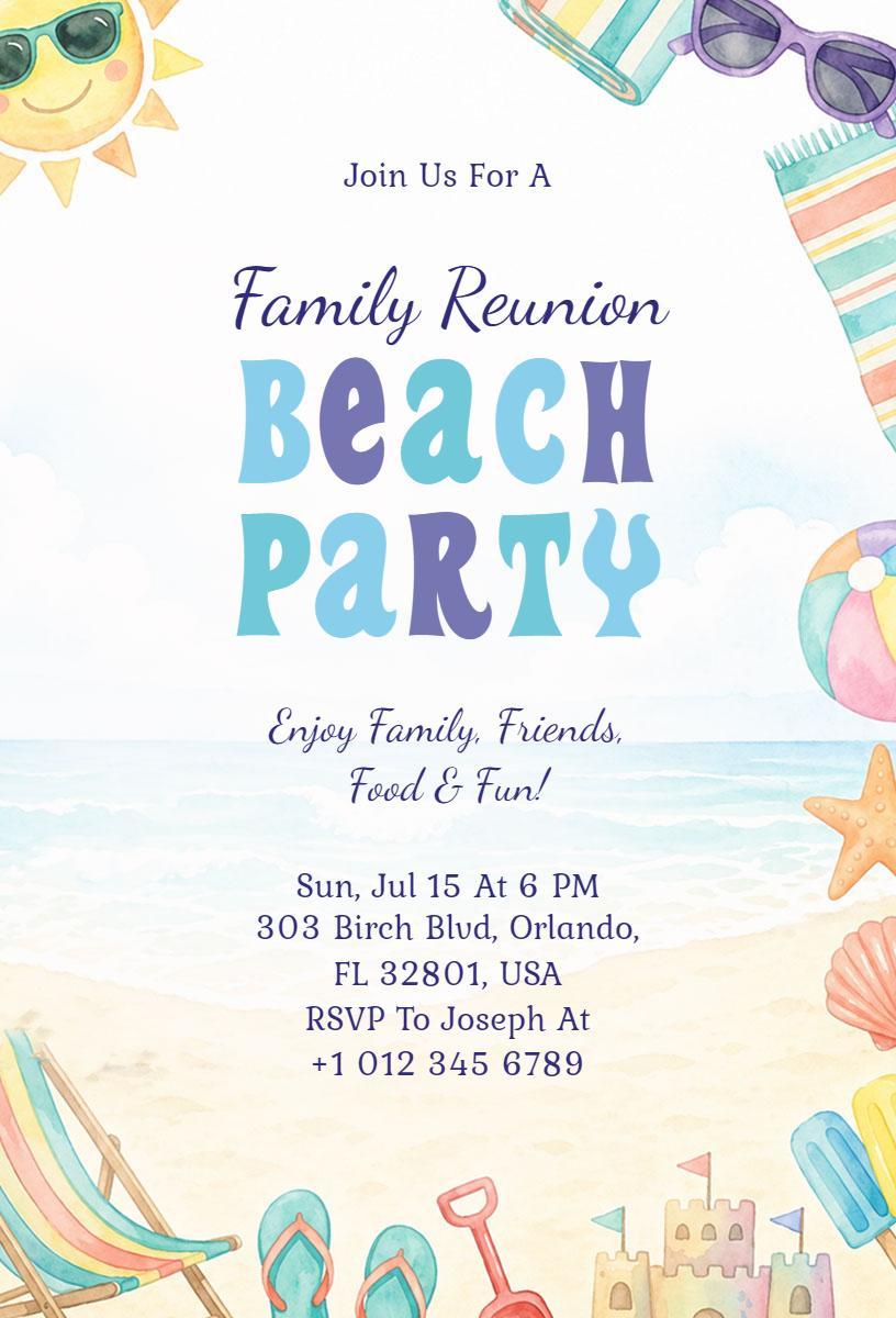 Family Reunion Fun Day at Beach Party Invitation Template