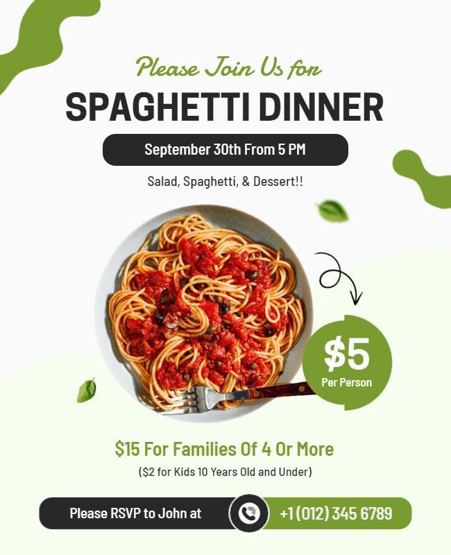 Family Spaghetti Dinner Invitation Flyer Template