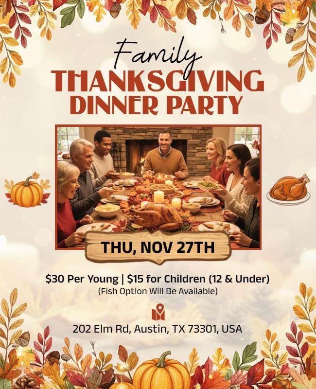 Family Thanksgiving Dinner Party Celebration Flyer Template