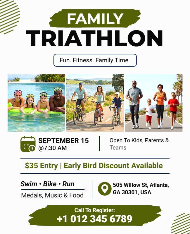 Family Triathlon Event Flyer Template