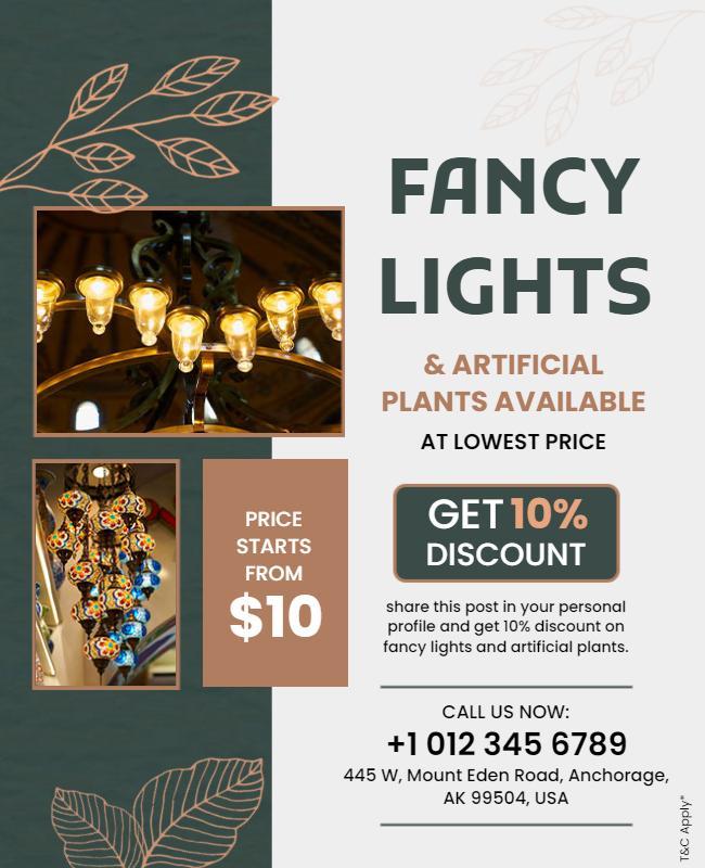 Fancy Lights and Artificial Plants Sale Flyer Template