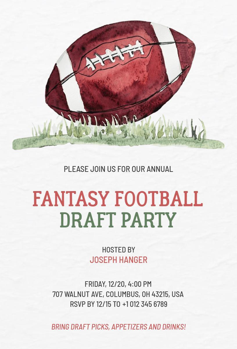 Fantasy Football Annual Draft Night Party Invitation Template