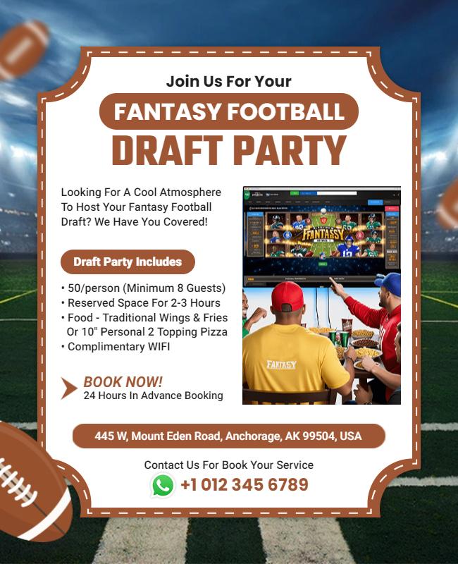 Football Themed Fantasy Draft Party Invitation Flyer Template