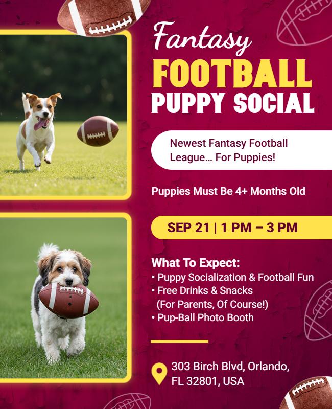 Fantasy Football Puppy Social Event Flyer Template
