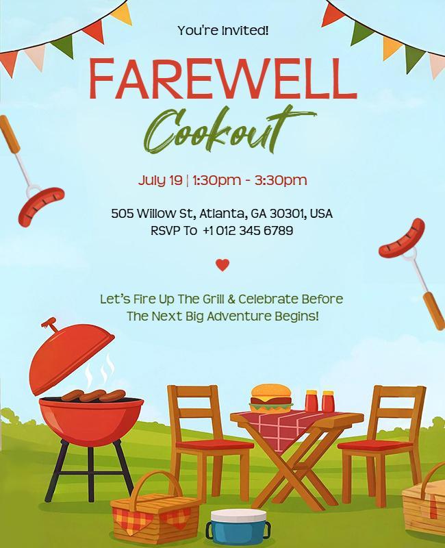 Farewell Cookout Party Invitation Flyer Template