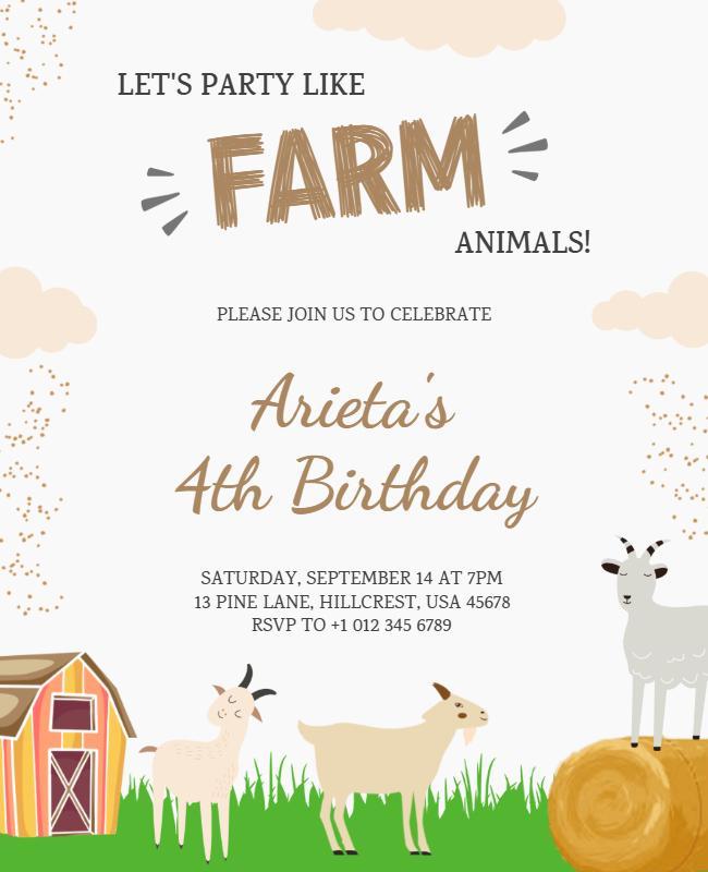 Farm-Themed Children's Birthday Party Invitation Flyer Template
