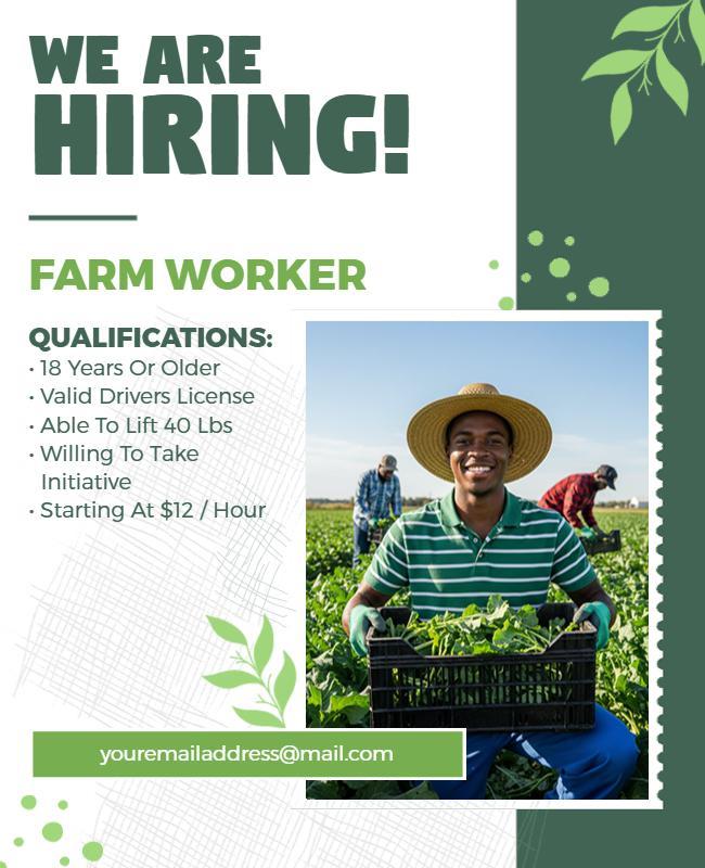 Farm Worker Job Hiring Announcement Flyer Template