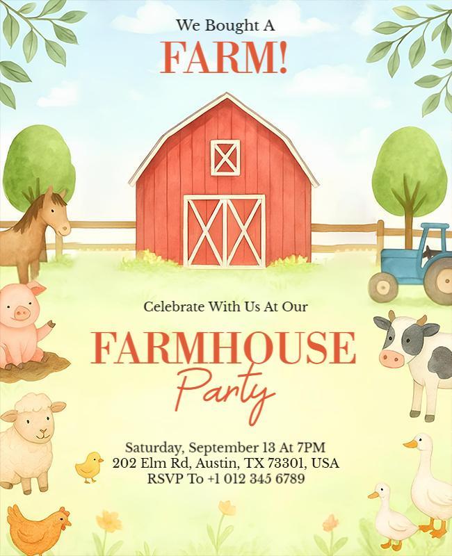 Farmhouse Celebration Party Invitation Flyer Template