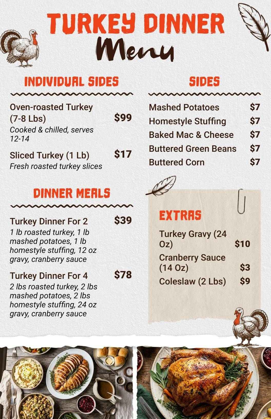 Farmhouse-Style Holiday Turkey Dinner Menu Template