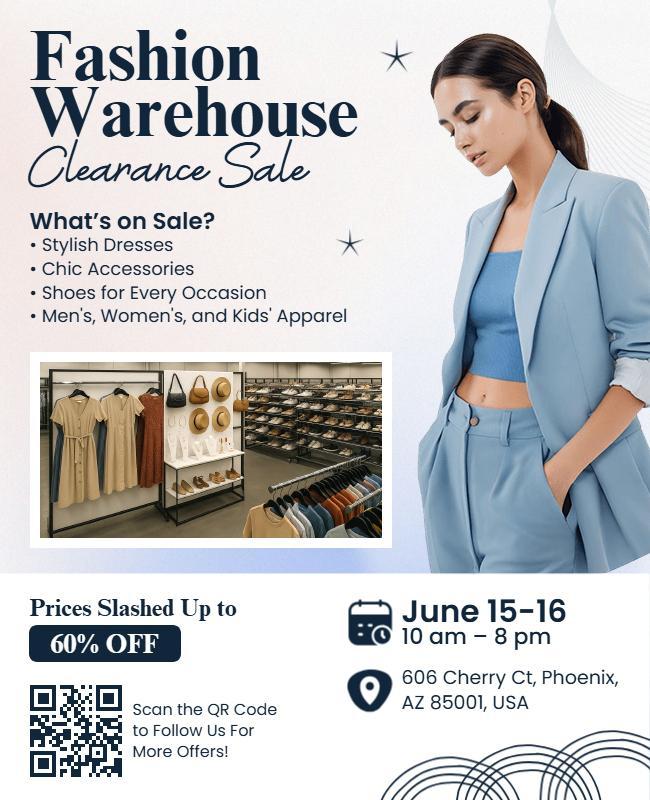 Fashion Clearance Sale with Blue Outfit Promotion Flyer Template