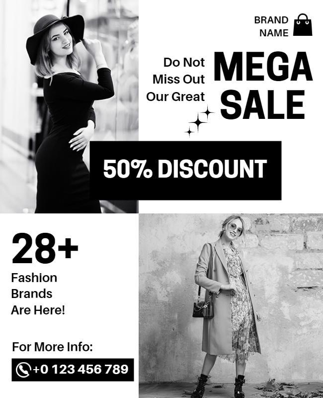 Bold Black and White Fashion Mega Sale Flyer Template