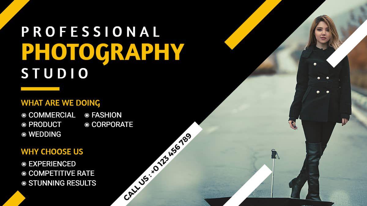 Fashion Model Outdoor Shoot with Elegant Black and Yellow Banner Template