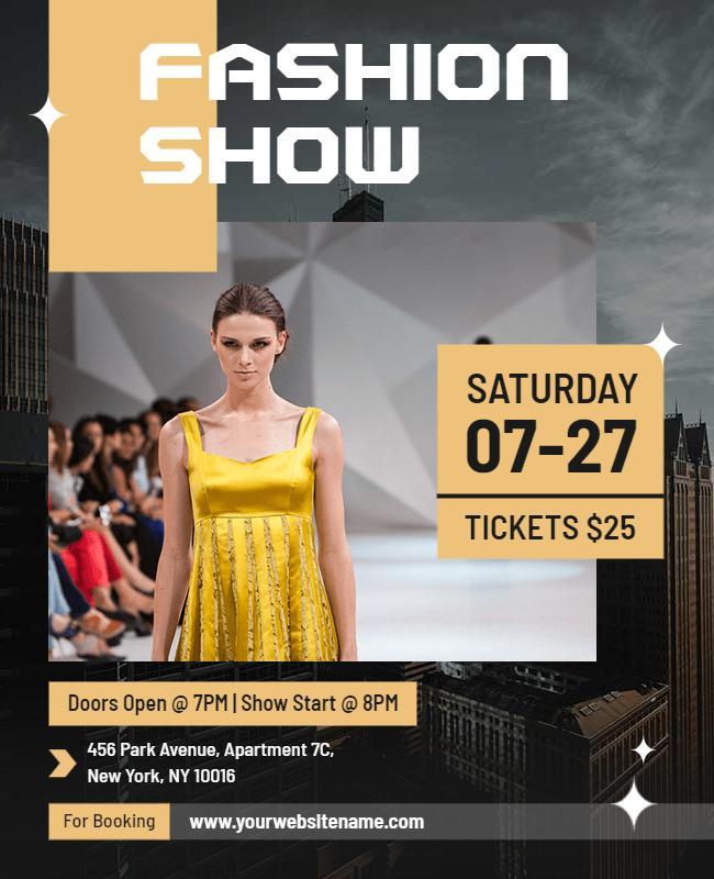 Chic Yellow Fashion Show Event Announcement Flyer Template