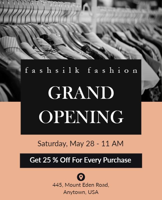 Chic Black and Peach Fashion Grand Opening Flyer Template