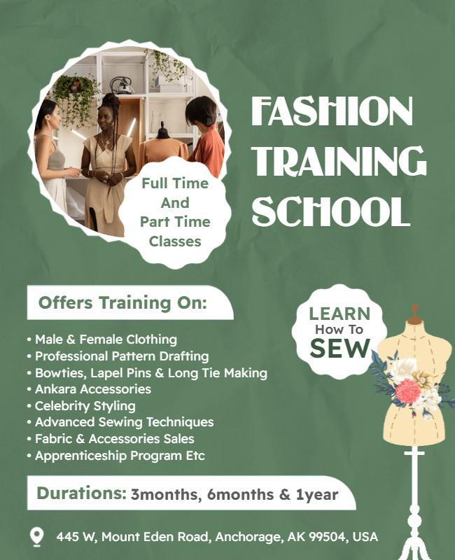 Fashion Training School Sewing Class Flyer Template