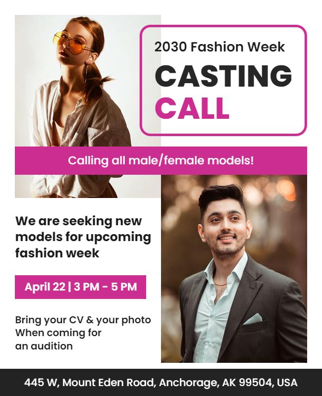 Modern Chic Casting Call for 2030 Fashion Week Flyer Template