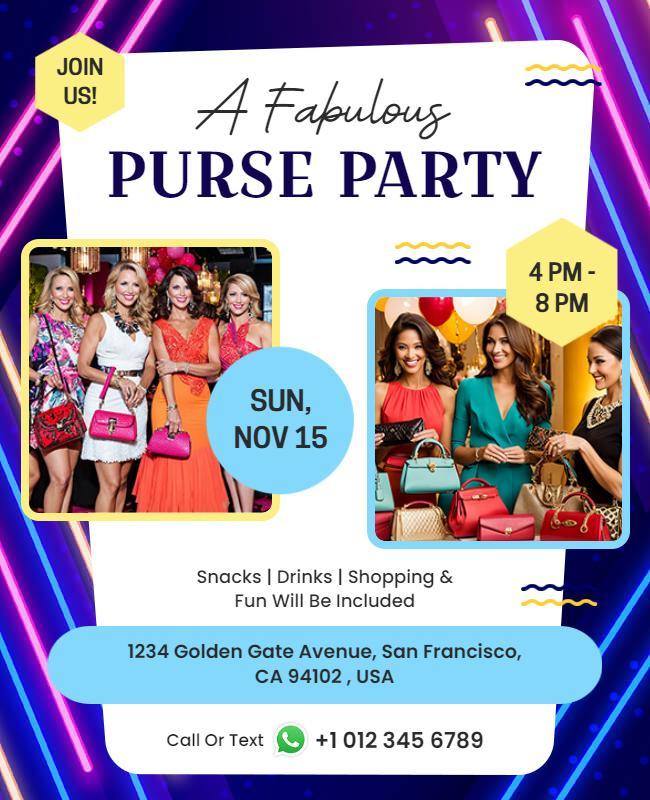 Fashionable Purse Party Shopping Event Flyer Template