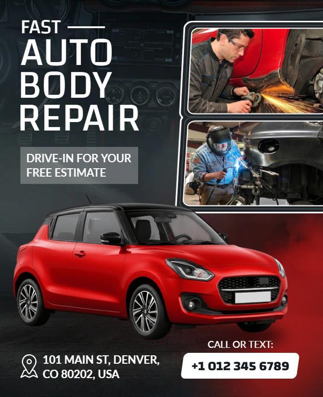 Fast Auto Body Repair Services Poster Template