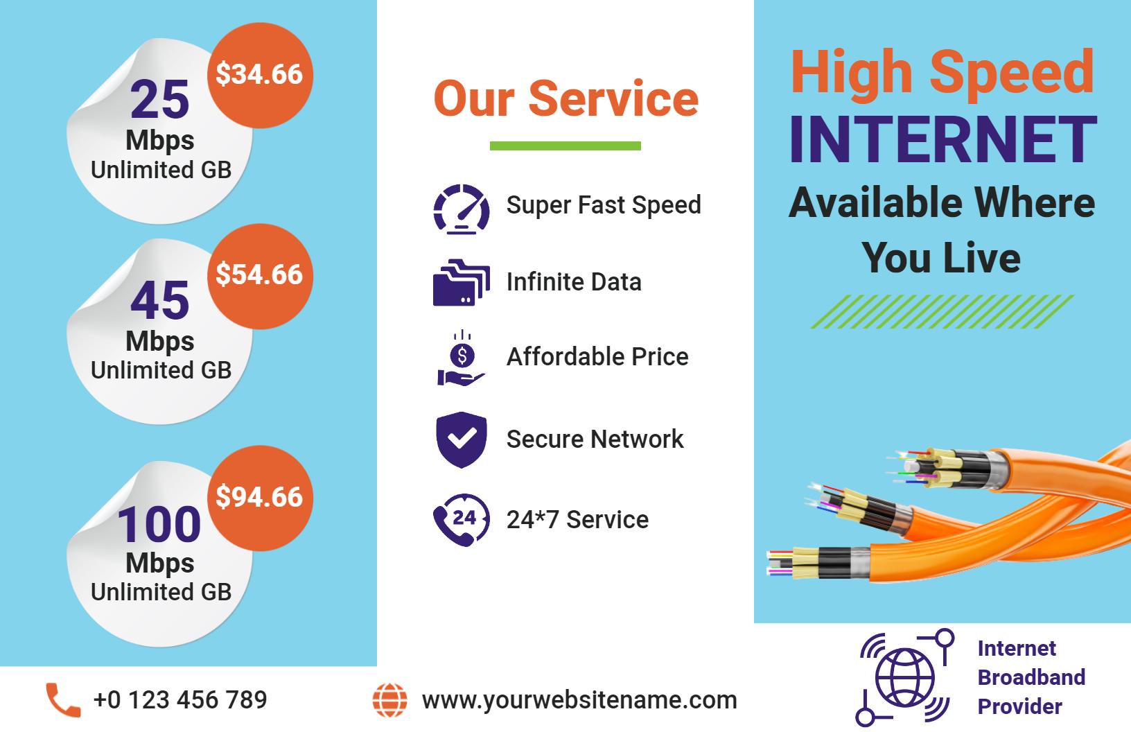 Fast Reliable Fiber Internet Services Tri Fold Brochure Template