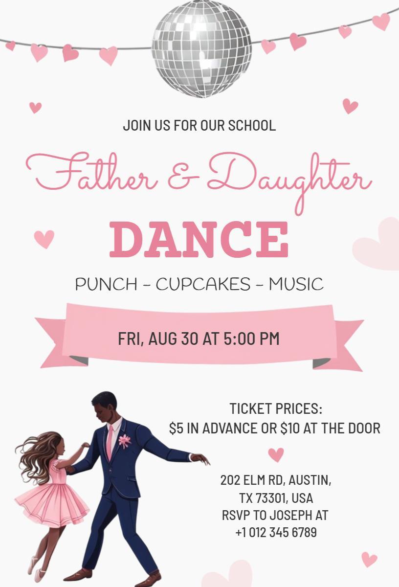 Father Daughter Dance Party Celebration Invitation Template