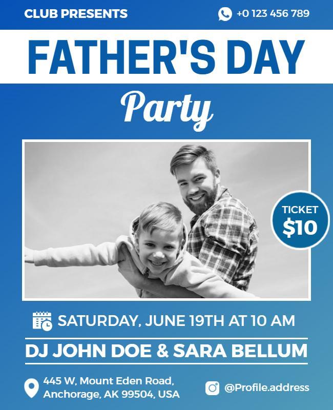 Joyful Blue Father's Day Celebration Party Flyer Template