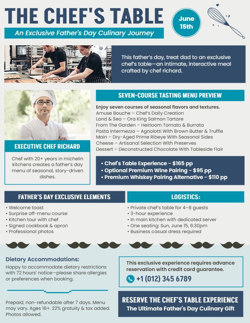 Father's Day Chef's Table Exclusive Experience Flyer Template