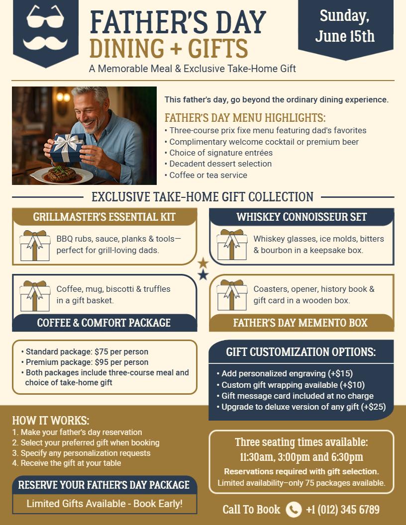 Father's Day Dining with Exclusive Take-Home Gifts Flyer Template