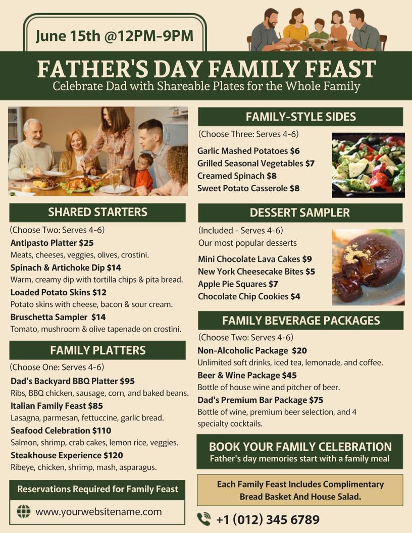 Father's Day Family Feast Menu Flyer Template