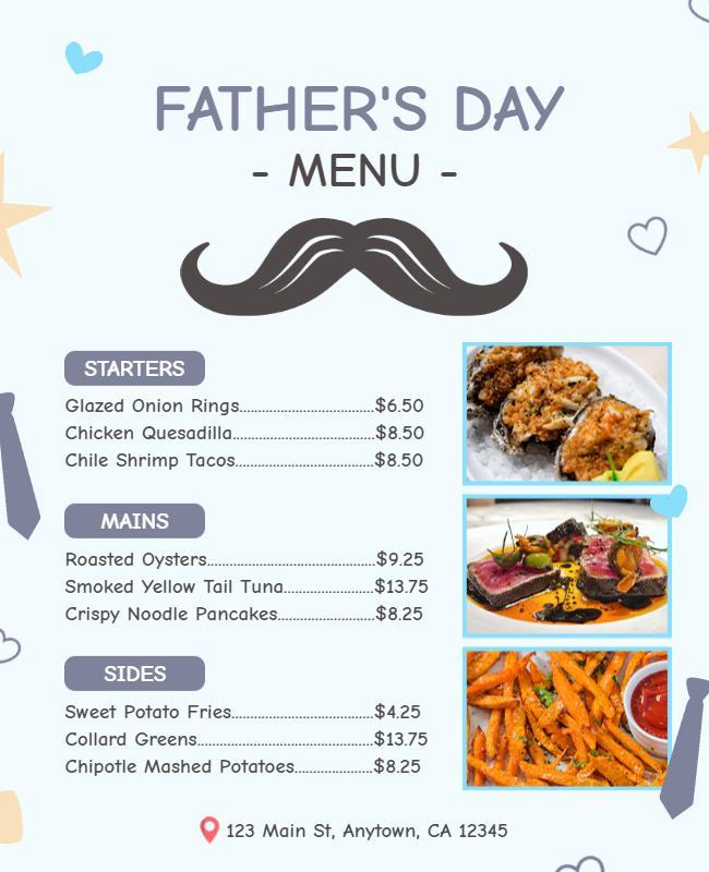 Fathers Day Restaurant Menu Flyer Template