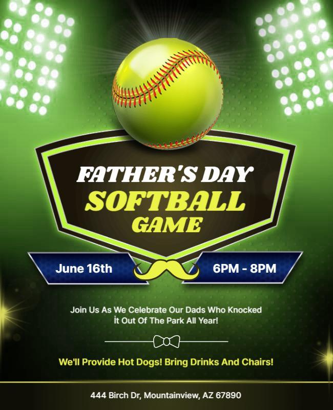 Fathers Day Softball Game Celebration Flyer Template